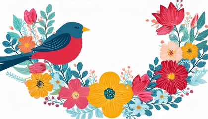 floral wreath with bird