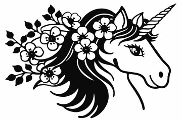 Cotton Candy Bloom Unicorn Face | Whimsical Vector Line Art Illustration