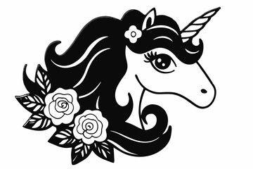 Cotton Candy Bloom Unicorn Face | Whimsical Vector Line Art Illustration