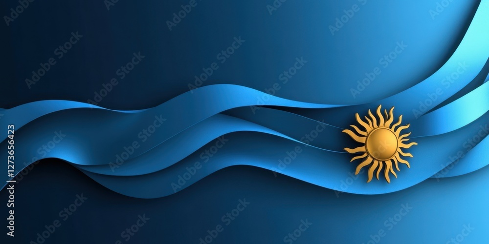 Aufkleber a serene abstract representation of flowing waves and sun symbolizing tranquility in design