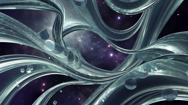 A long, curvy, silver object with a white object in the middle. The silver object is surrounded by stars