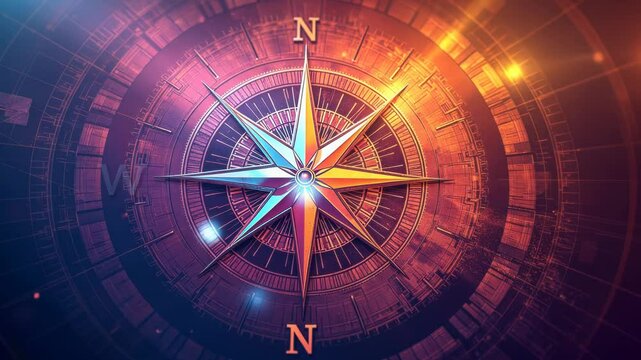  Abstract representation of a compass with intricate designs and glowing lines set against a dark background creating a dynamic and captivating image
