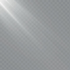 A semi-transparent light effect with soft highlights and diagonal light rays on a transparent background. The realistic glow creates the effect of sunlight passing through glass or reflecting off a su