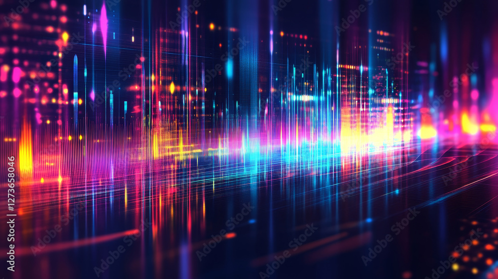 Poster vector digital music equalizer audio waves design template audio signal visualization illustration.