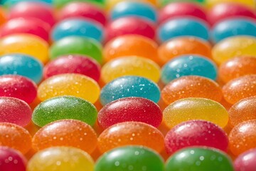 A Vibrant Array of Jelly Beans Displaying Their Sugar-Coated Surfaces Under Bright Light