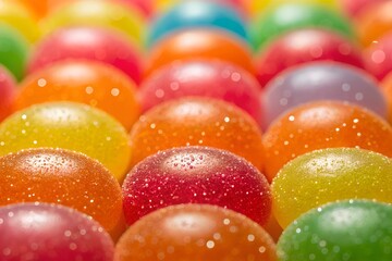 A Vibrant Display of Jelly Beans Glimmering Under Bright Light, Perfect for Sweet Treat Lovers.