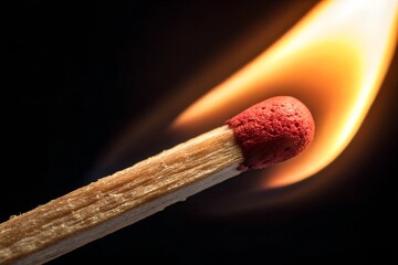 The Spark of Life: A Matchstick Igniting with a Brilliant Flame in Dark Surroundings