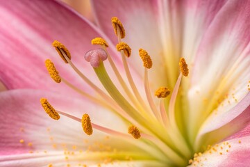 A Deep Dive into the Colorful Pollen Grains Within a Stunning Lily Flower's Heart