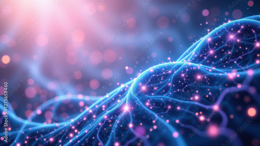Poster vagus nerve stimulation represented as an artistic concept with vibrant colors and dynamic lines.
