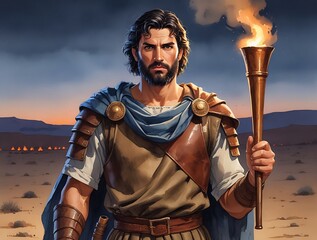 Potrait of Gideon, The Bliblical warrior and Judge From Old Testament.