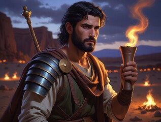 Potrait of Gideon, The Bliblical warrior and Judge From Old Testament.