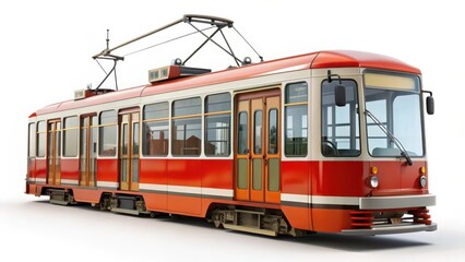 Naklejka premium Red Vintage Tram on White Background