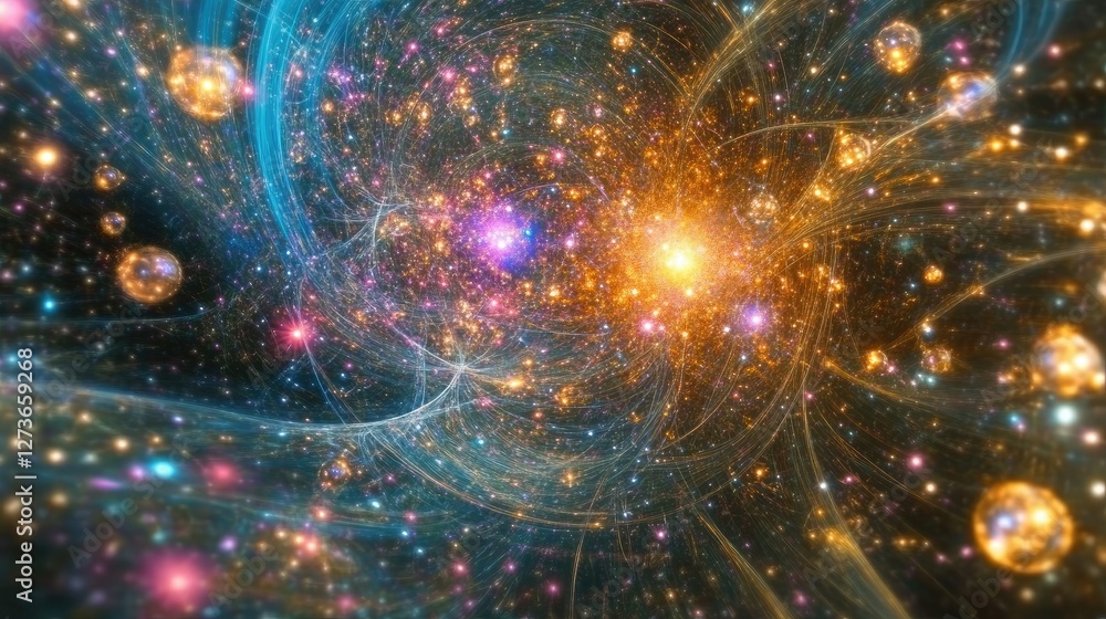 Fototapete abstract d rendering of a quantum field theory diagram with particles interacting and exchanging ene