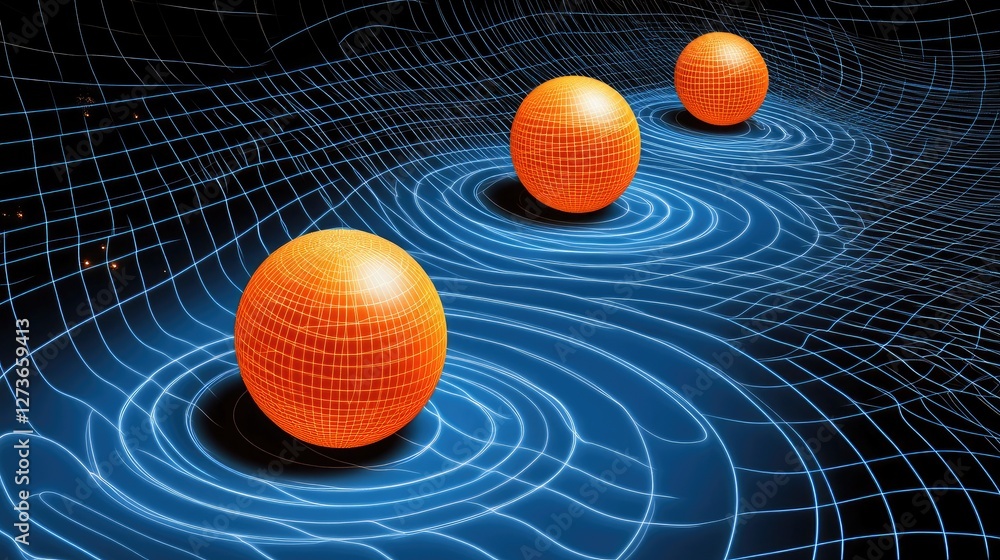 Aufkleber abstract d rendering of a quantum gravity concept with spacetime curvature and particle interactions