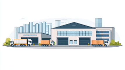 Logistic industrial warehouse in warehousing transport vector isolated on white illustration. Distribution transportation delivery in different locations. Delivering shipping transport concept