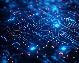 Obraz premium Circuit board, glowing, technology, digital, background, tech