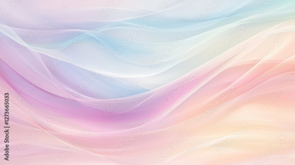 Poster a soft abstract background featuring thin, curved lines in various pastel colors, blending seamlessl