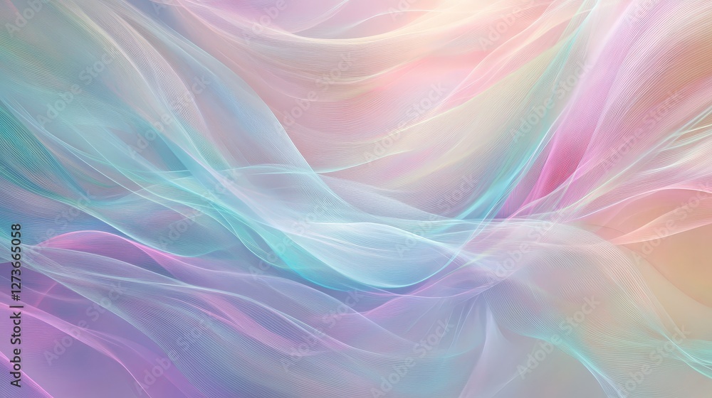 Poster a soft abstract background featuring thin, curved lines in various pastel colors, blending seamlessl