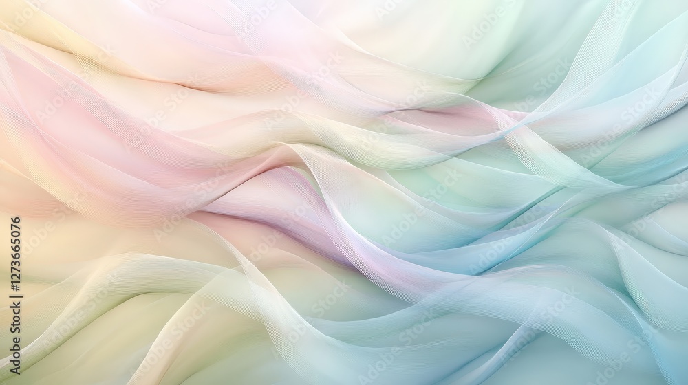 Poster a soft abstract background featuring thin, curved lines in various pastel colors, blending seamlessl