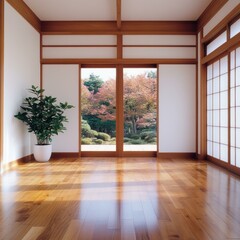 Tranquil indoor garden in traditional japanese house serene panoramic photography