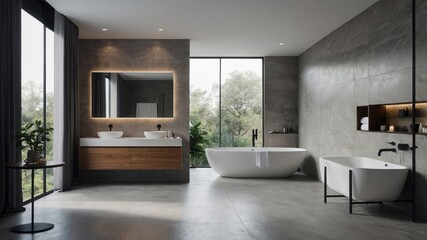 Stone-textured walls providing a sophisticated, spa-like atmosphere