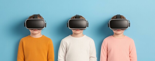 Children exploring virtual reality in a bright room engaging tech content playful environment