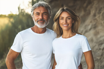 Obraz premium Portrait of an elderly couple wearing white T-shirts