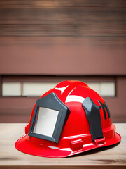 A red safety helmet, an essential tool for construction and welding protection