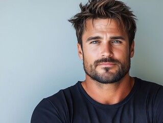 Fototapeta premium A man with a beard and a black shirt