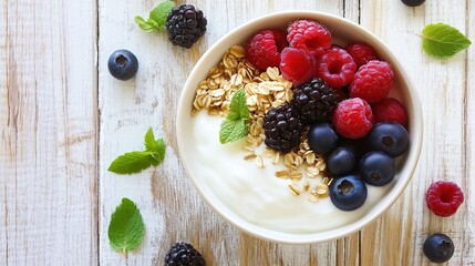 A smoothie bowl made with gut-healthy ingredients like kefir, yogurt, and berries.