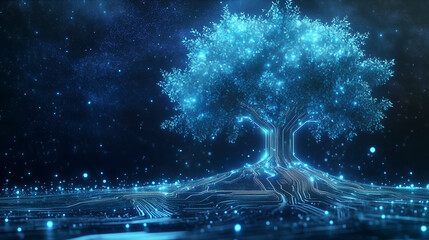 Fototapeta premium Cybernetic Growth A High-Tech Tree in a Digital Realm