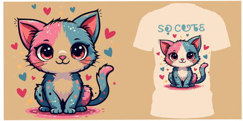 Rainbow Whiskers: The Cutest Colorful Cat t-shirt design 