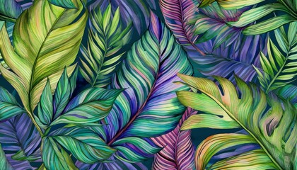 watercolor tropical seamless pattern botanical leaves