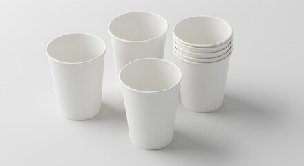 Group blank 4 oz cups white paper background top down view bright clean studio setting