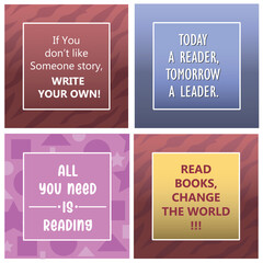 Set of Interesting and cool lettering typography, quote about books and reading, good for education theme