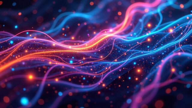 VNS - Vagus Nerve Stimulation represented by vibrant colors and flowing energy, with a blurred background emphasizing its complexity.