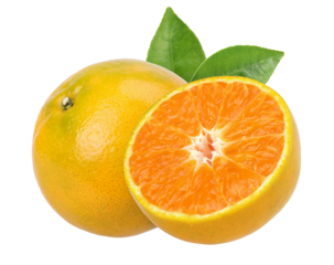 Close-up, Tangerine orange or Clementine with leaf and half isolated, transparent PNG, PNG format, cut out