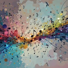 Abstract Colorful music background with notes