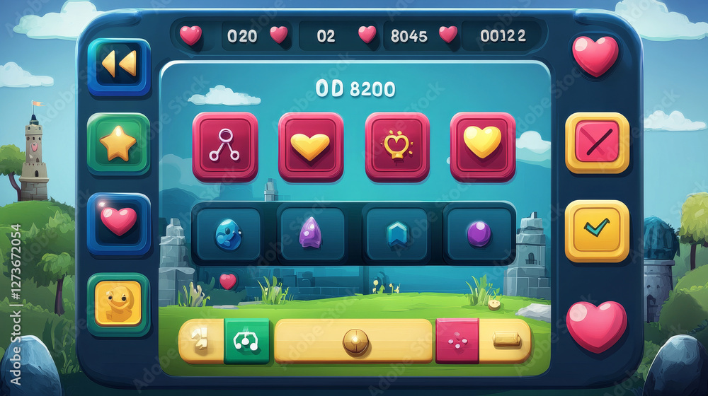 Aufkleber match game ui interface, set of icons for mobile application entertainment, vector illustration. sim