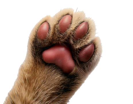 Cat’s paw, white background, HD, high-quality, realistic photo, soft fur, delicate pads, sharp details, clean composition, professional lighting, isolated subject, minimalistic style, close-up view.

