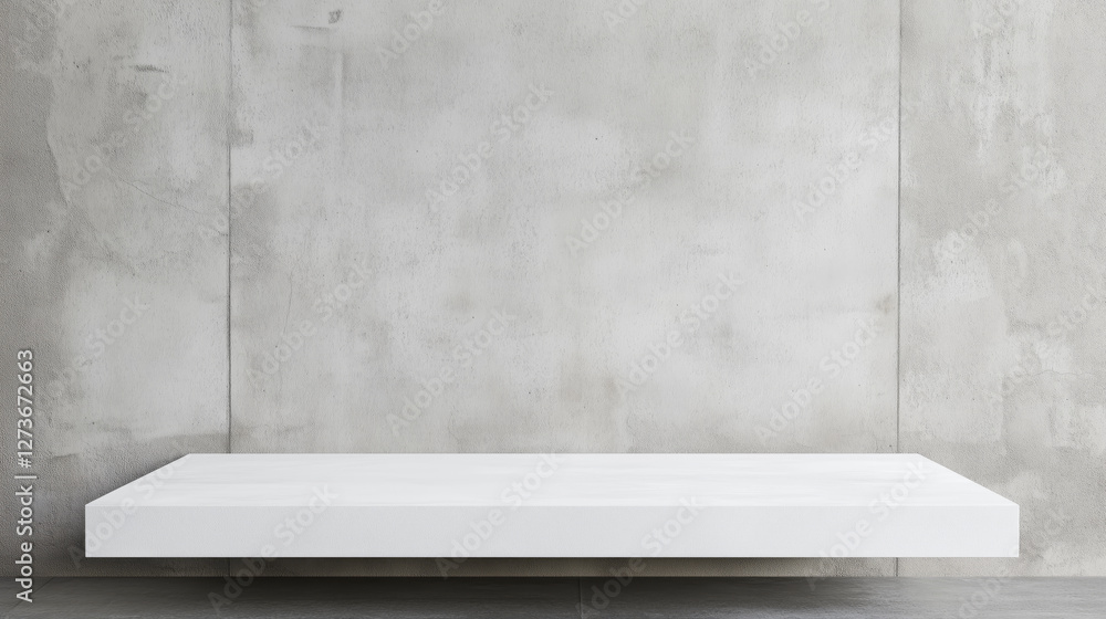 Aufkleber White empty table stage podium on gray concrete wall background with empty space for products and design