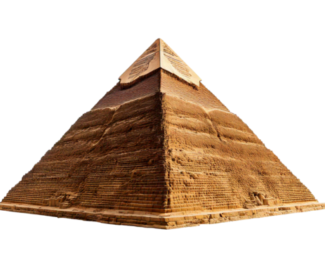 Pyramid from Egypt, white background, HD, high-quality, realistic photo, sharp details, clear contrast, ancient architecture, symmetrical design, rich history, iconic landmark, clean aesthetic.

