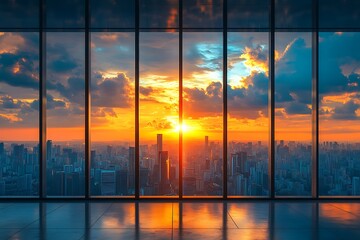 City sunset view from office