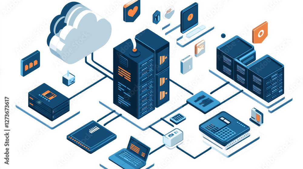 Poster thin lines connection icons outline set of big data center group cloud computing system internet pro