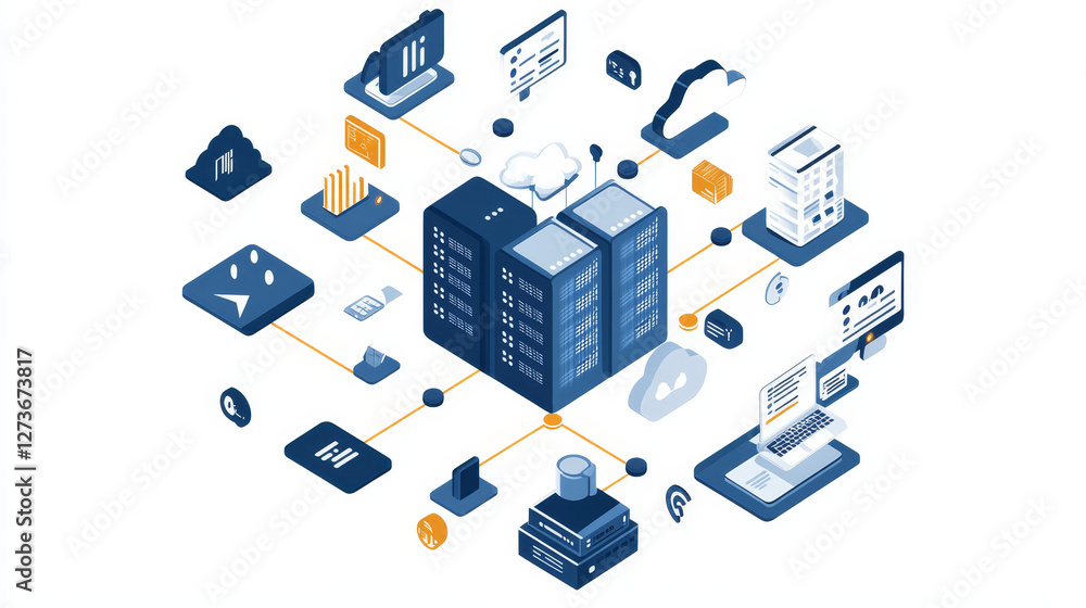 Poster thin lines connection icons outline set of big data center group cloud computing system internet pro