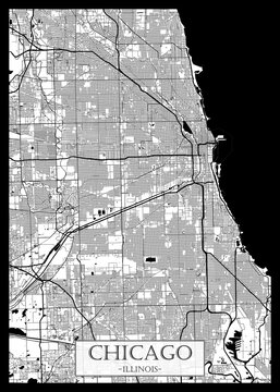 Chicago Illinois Map, City downtown, abstract travel art, modern background, colorful graphic design, new office banner, art, street view