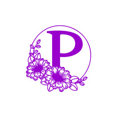 symbol of elegance and balance letter p in graceful floral frame
