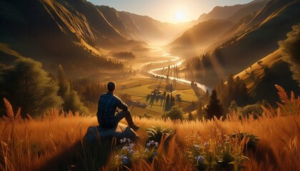 Solitary Explorer in a Majestic Misty Mountain Valley – Epic Landscape Adventure.