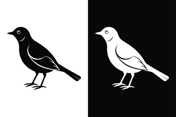 Lark Bird Silhouette Vector Icon Black And White Background.
