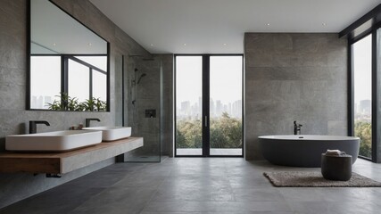 Fototapeta premium Luxurious spa-like feel created by large windows and a spacious layout